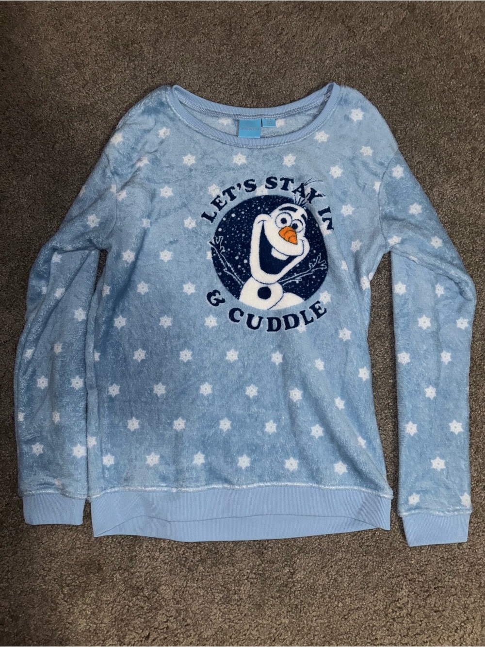 Disney Olaf Blue Plush Women's Sweater - 'Let's Stay In & Cuddle'